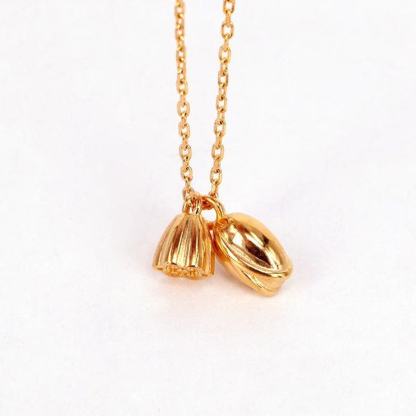 

lotus bud necklace women stainless steel gold color chains girl fashion style double pendant collars necklaces, Silver
