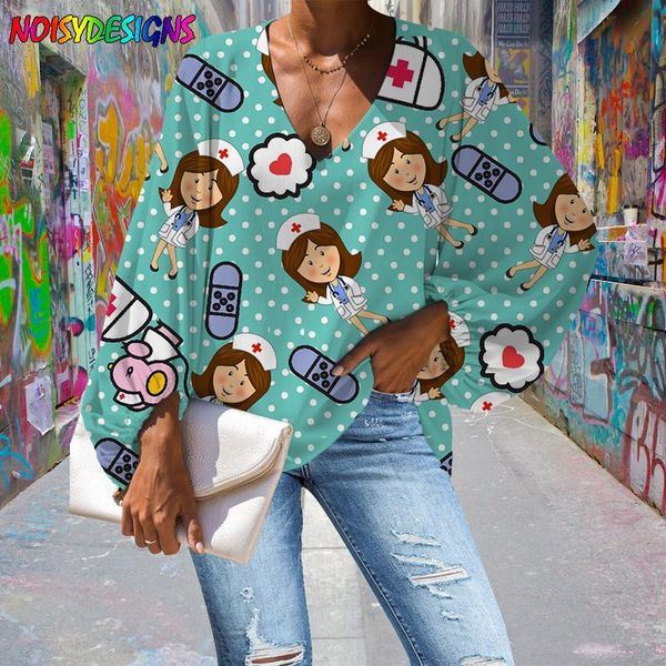 

women's blouses & shirts noisydesigns women loose large size autumn long sleeve cartoon fairy brand design v-neck, White
