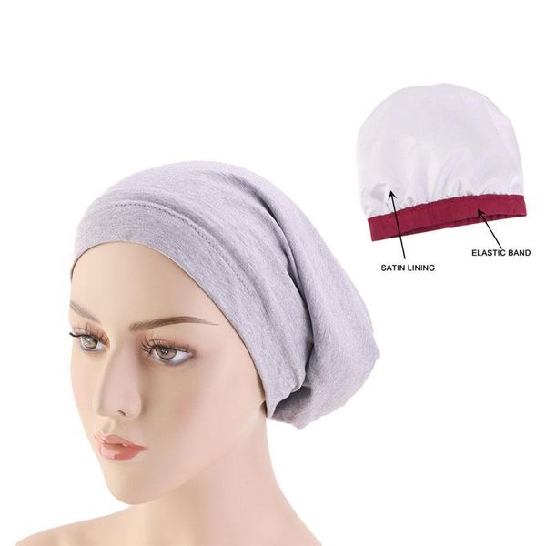 

beanie/skull caps hat bonnets european/american elastic wide brimmed pullover lined with satin chemotherapy hair loss nightcap, Blue;gray