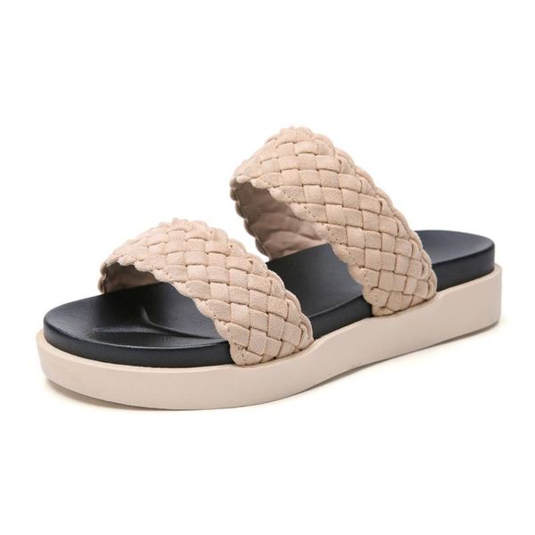 

summer women sandals black flat sandalias slippers ladies low heel woven slides
