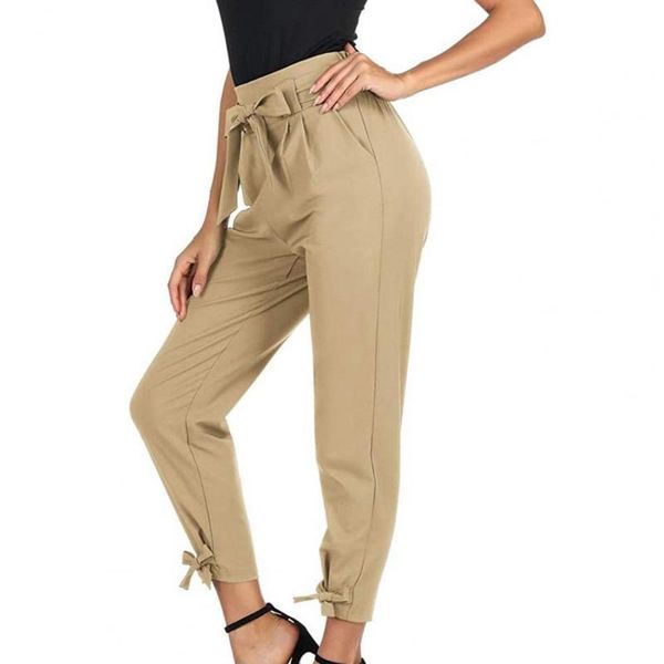 

women's pants & capris 2021 spring summer fashion waist bow knot loose foot elastic all-match trousers, Black;white