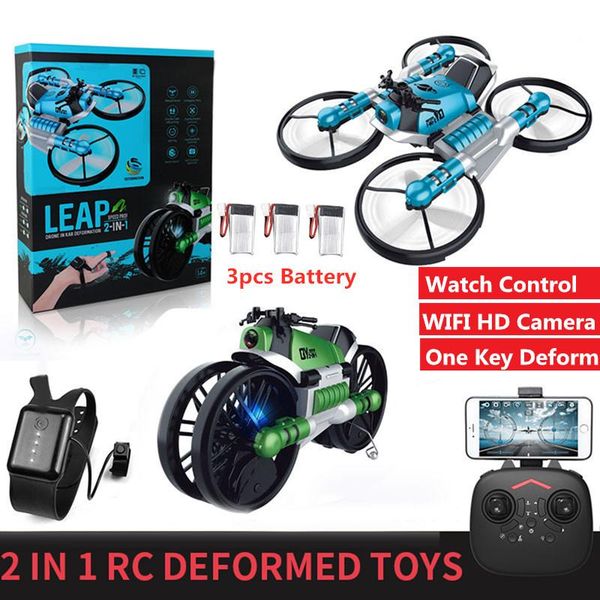 

in 1 rc deformation folding motorcycle 2.4g wifi remote control aircraft with hd camera drone one key deform toy drones