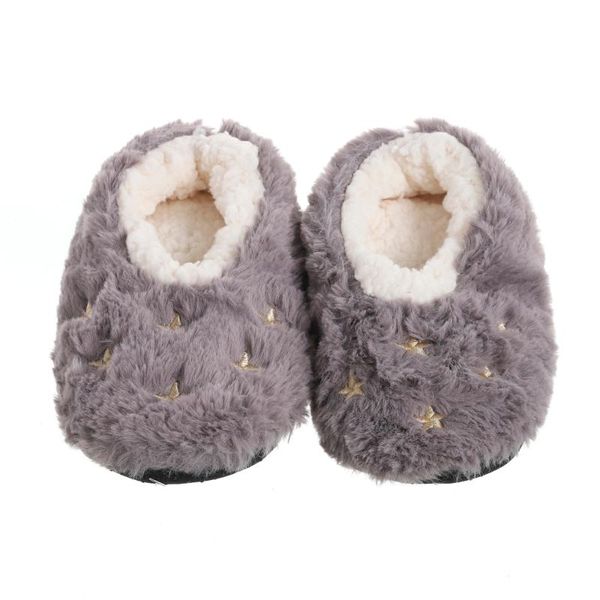 

slippers house fuzzy slipper womens winter fur contton warm plush non skid grip sole indoor home fluffy star lazy female shoes print, Black