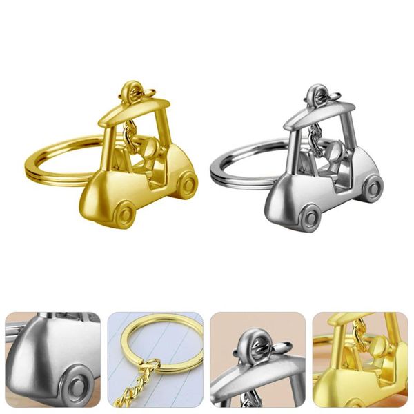 

keychains 2pcs pendant key ring with golfing course viewing car charm hanging decor, Silver