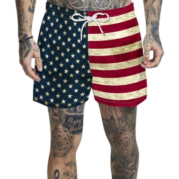 

men's shorts independence day quick dry elastic band drawstring pocket beach pants loose summer breathable us flag men, White;black