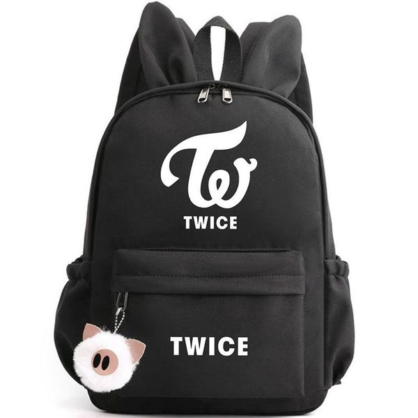 

backpack twice jihyo nayeon school bags black pink blue mochila travel lapkeychain with ears