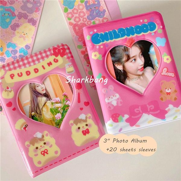 

card holders love hollow 3 inch po with 20pcs sleeves bag storage cute pudding cake postcards collect organizer, Brown;gray