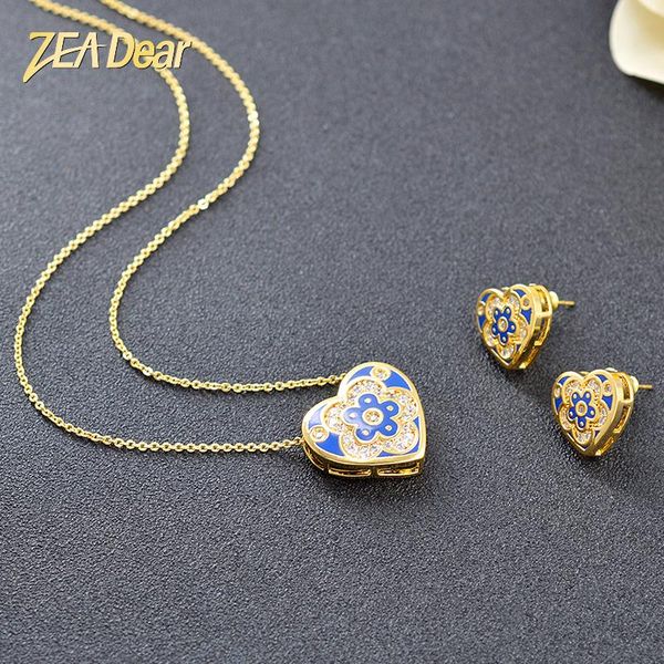

earrings & necklace zeadear jewelry romantic heart sets for women pendant zircon enamel anniversary party, Silver