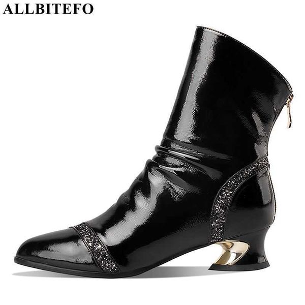 

allbitefo comfortable natural genuine leather women boots heels shoes fashion leisure ankle boots shoes motocycle boots 210611, Black