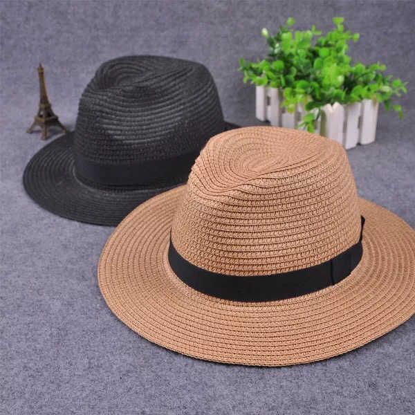 

summer beach women hat brim ladies sun hat casual panama jazz straw hat men cap sun visor cap male sombrero chapeau femme 210531, Blue;gray