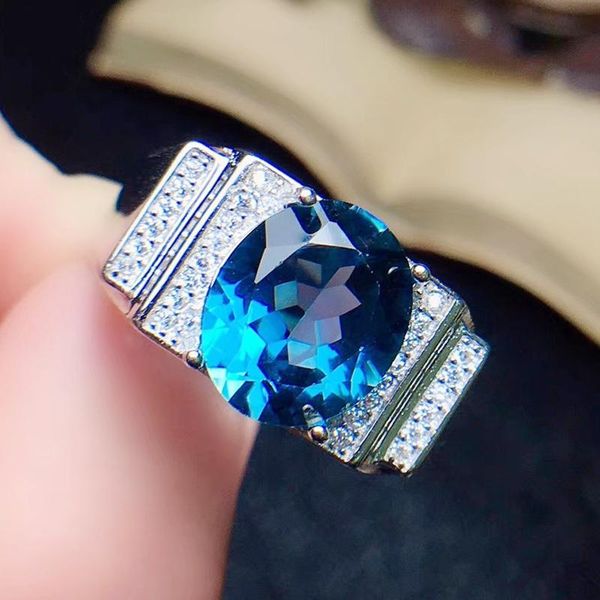 

cluster rings per jewelry men ring natural real blue z oval style 9*11mm 4.5ct gemstone 925 sterling silver q2042937, Golden;silver