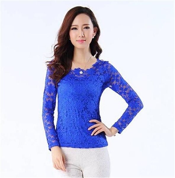 

women's blouses & shirts -xxxxxl 2021 fashion ladies plus size clothing summer long-sleeve lace female 7 colors, White
