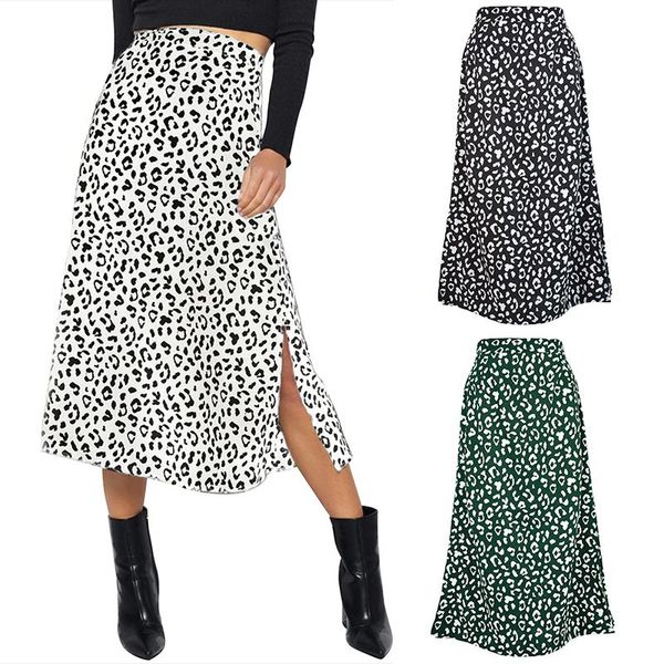 

leopard print split skirt casual fashion long spring and summer zipper elegant women's skirts, Black