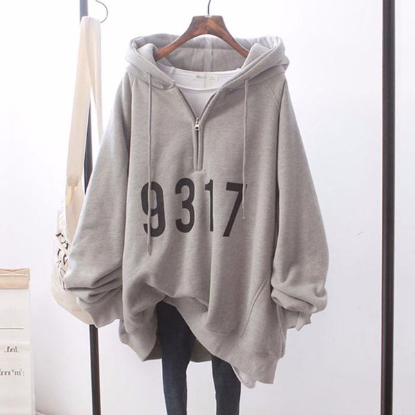 

hoodie women spring and autumn thin 2021 korean version ins trendy lazy loose large size bf boyfriend zipper pullover tide women's hood, Black