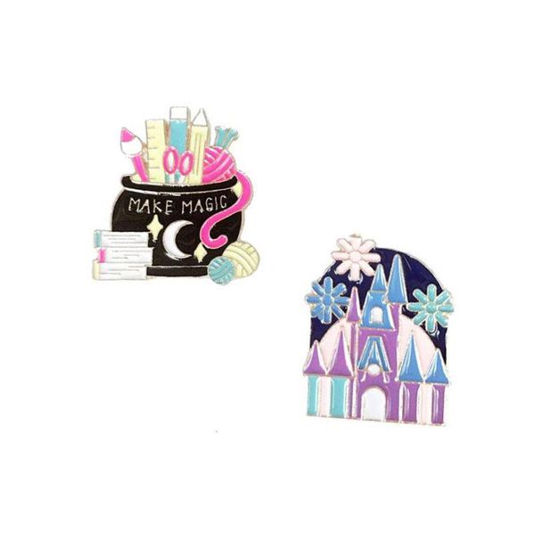 

pins, brooches make magic stationery box enamel pins color princess castle lapel clothes backpack badge for kids gift, Gray