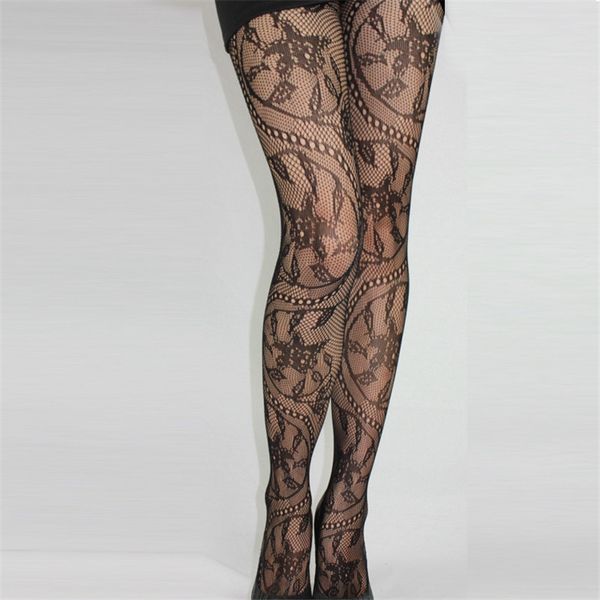 

women's vintage stocking sheer floral lace thigh knee high socks nylon stockings nets female black long sock