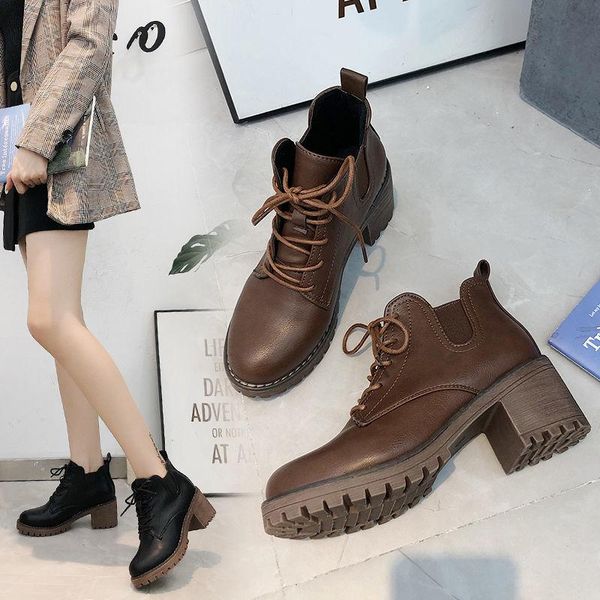 

boots 2021 ins women high heel zipper platform botas thick heeled half short warm shoes woman footwear, Black