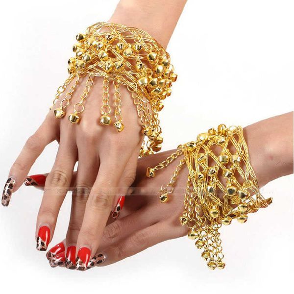 Nova Moda Golden Lady Girl Dança Latina Índia Barriga Desempenho Punk Chain Link Bracelete Luvas Luvas Q0720
