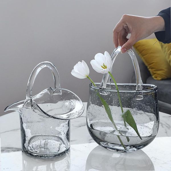 

vases vase decoration living room flower arrangement glass transparent net red handbag