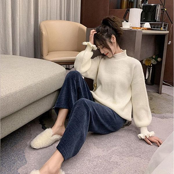 

corduroy autumn winter streetwear loose high waist harem wide legs trousers clothes vintage mall brandy jogger women's pants & capris, Black;white