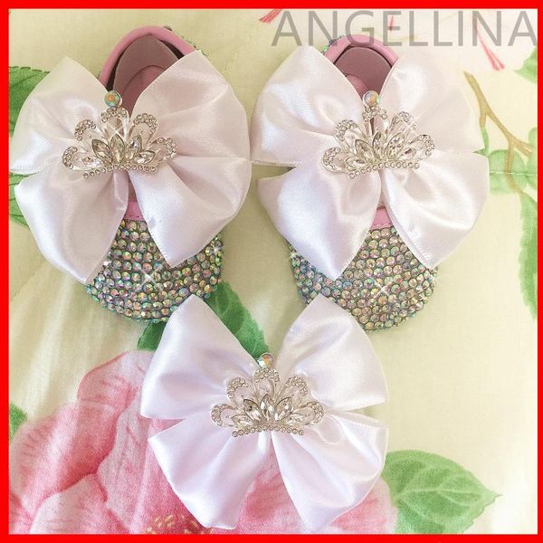 

first walkers baby shoes girls baptism rhinestones infant ribbon princess butterfly knot hair band white