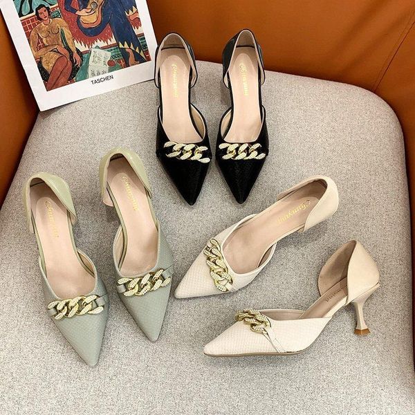 

high heel sandal for women med 2021 summer shallow mouth female shoe high-heeled elastic band stiletto medium girls fashion beig sandals, Black