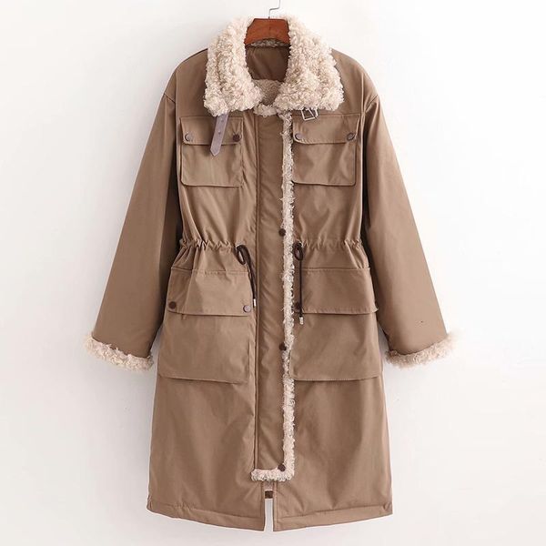 

women's down & parkas winter women jacket thick warm long solid turn collar parka female adjustable waist cold outwear au1u, Black