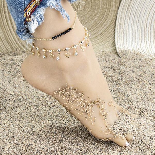 

anklets selling zircon butterfly pendant exquisite multilayer chain fringe anklet for women gift beach sandal accessories, Red;blue