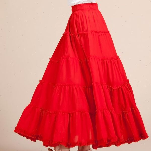 

summer linen cotton vintage womens skirt long elastic waist boho maxi, Black