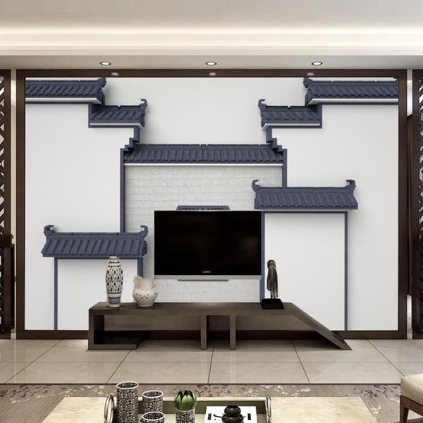 

wallpapers custom 3d oil painting mural chinese style elegant retro nostalgic building business family background wallpaper