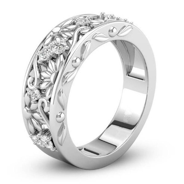 

wedding rings women's ring flower embossed valentine's day gift party jewelry engagement zircon light luxury wholesale, Slivery;golden