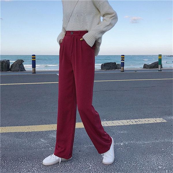

women's pants & capris hzirip all match large size gentle wide leg 2021 stylish women solid leisure high waist chic ol fashion straight, Black;white