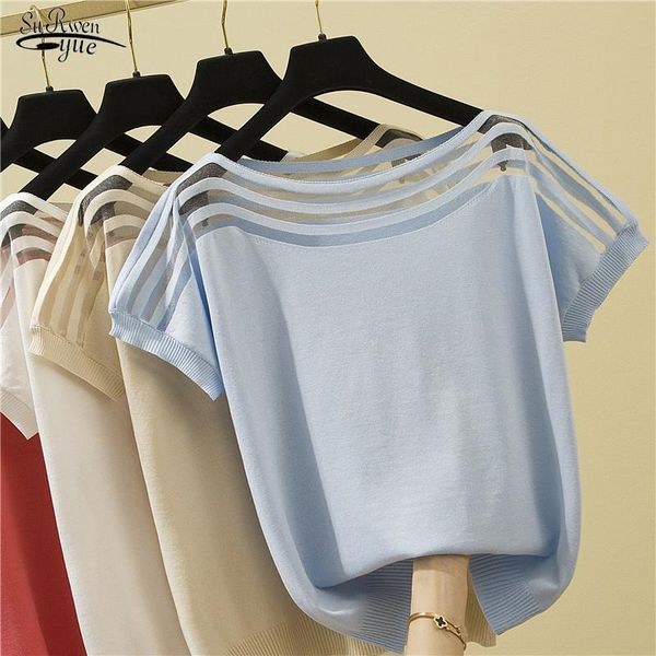 

women's blouses & shirts summer short sleeve women plus size loose korean slim ice silk solid blouse o neck chic splicing casual tee bl, White
