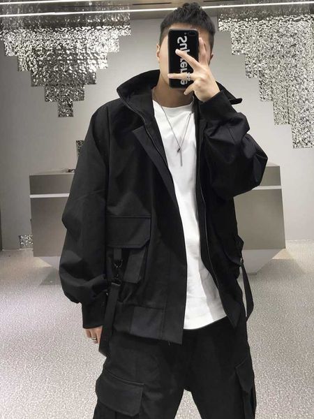 

men's jackets 2021 trend cargo coat functional style jacket loose high street hoodie, Black;brown