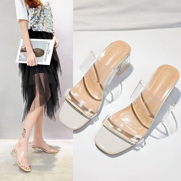 

dress shoes sandals summer the transparent high heels women jelly square heel stransparent prom wedding flip flop, Black
