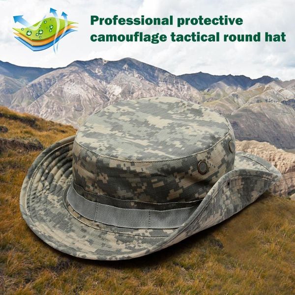 

wide brim hats men's sun hat military tactical camouflage sunscreen outdoor training rock climbing fishing hunting hiking, Blue;gray