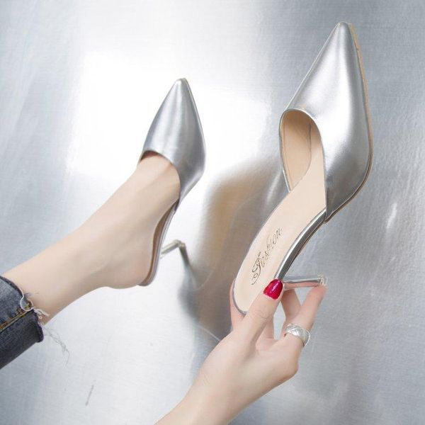 

women summer high-heeled candy-colored fashion pointed thin heel sandals pumps, Black