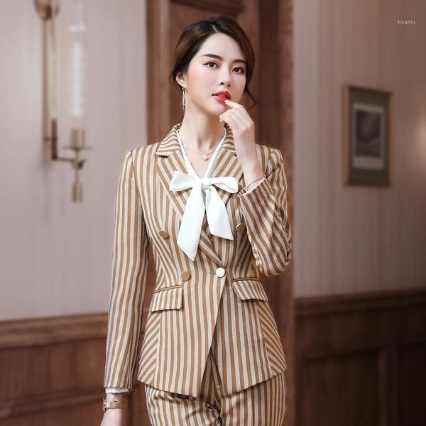 

women's suits & blazers coat fashion double breasted striped jacket ol styles fall winter for women business work blazer outwear, White;black