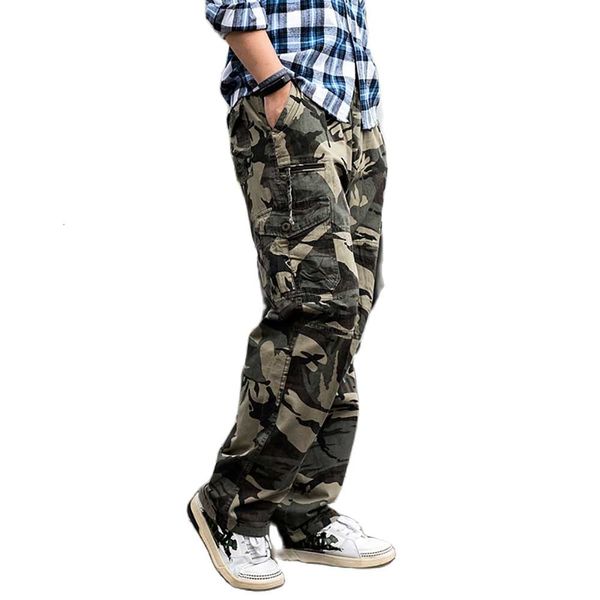 

pants trendy camouflage cargo men casual cotton straight loose baggy trousers military army style tactical pants clothing, Black