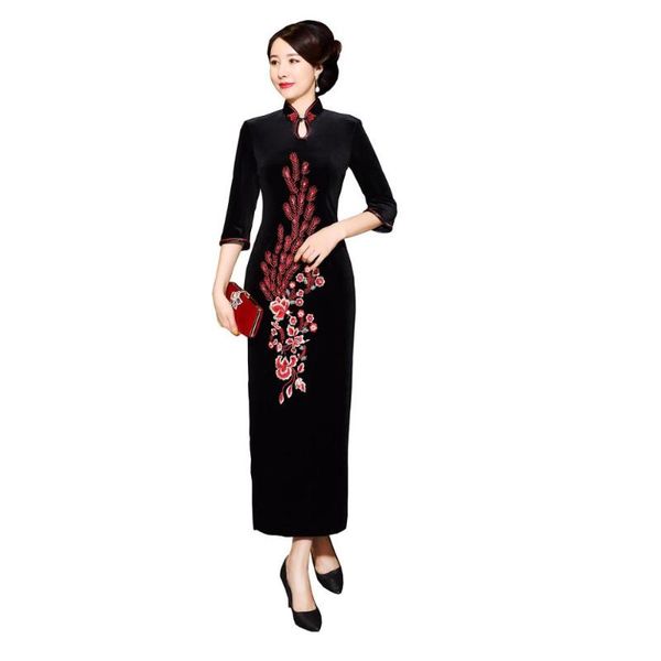 

shanghai story velvet cheongsam chinese dress embroidery qipao long ethnic clothing, Red