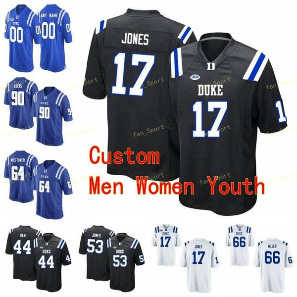 

ncaa college jerseys duke blue devils 51 victor dimukeje 6 eli pancol nicodem pierre 72 evan lisle 77 laken tomlinson custom football stitch, Black
