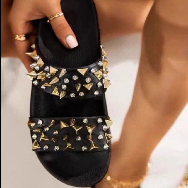 

slippers 2021 rivet flat bottom women's, Black