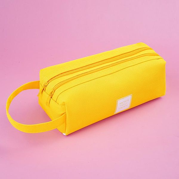 

1pcs simple canvas double zipper large pencil case kawaii school bag big pen box cute stationery bags