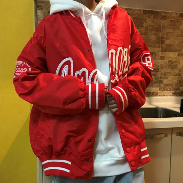 

men's varsity bomber ets embroidery letters oversized hip hop streetwear casual baseball uniform coats vintage male clothing, Black;brown