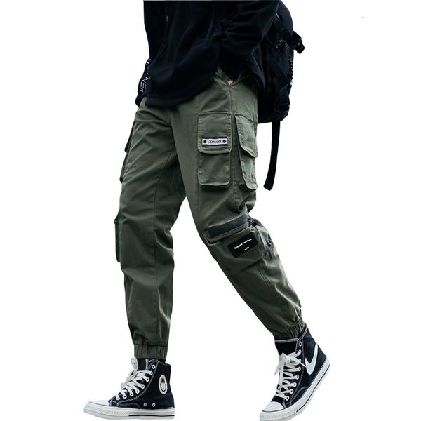 

men's pants streetwear multi pockets cargo harem hip hop casual joggers trousers harajuku 40h5, Black