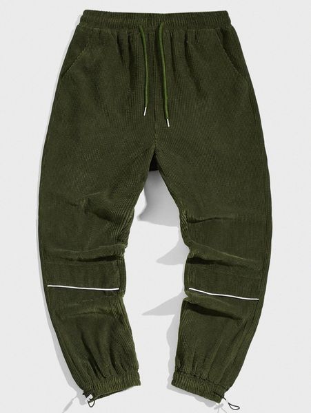 

men drawstring waist & hem corduroy pants j6zi#, Black