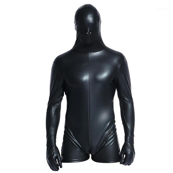 

mens full body latex bodysuit tight black cosplay catsuit one-piece pu leather clothing for night club dance wear pantyhose, Black;brown
