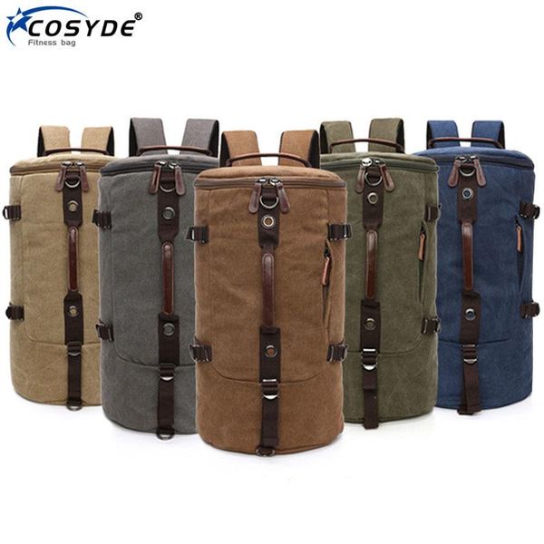 

men canvas gym bag fitness male travel bucket shoulder bags mountaineering backpack large capacity back pack sport outdoor