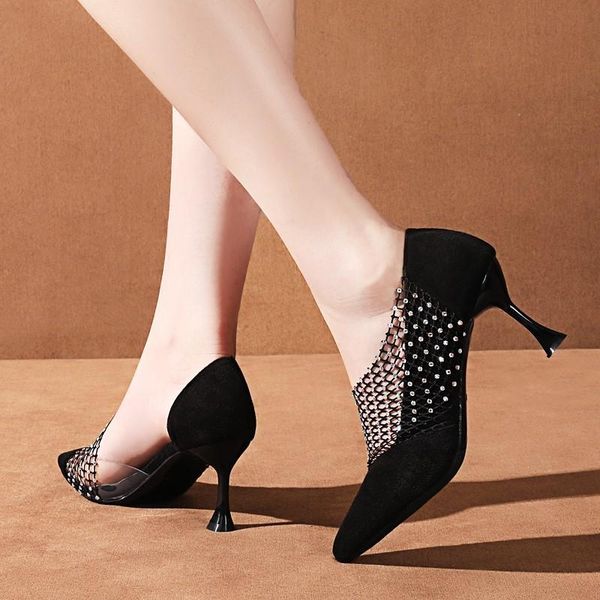 

dress shoes female fashion high heels mesh decoration breathable black pointed party daily prom pumps stiletto w32-38