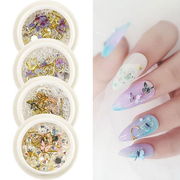 

nail art decorations mixed shiny glitter hollow alloy metal butterfly frame rhinestone decoration shell flatback rivet 3d diy accessories, Silver;gold